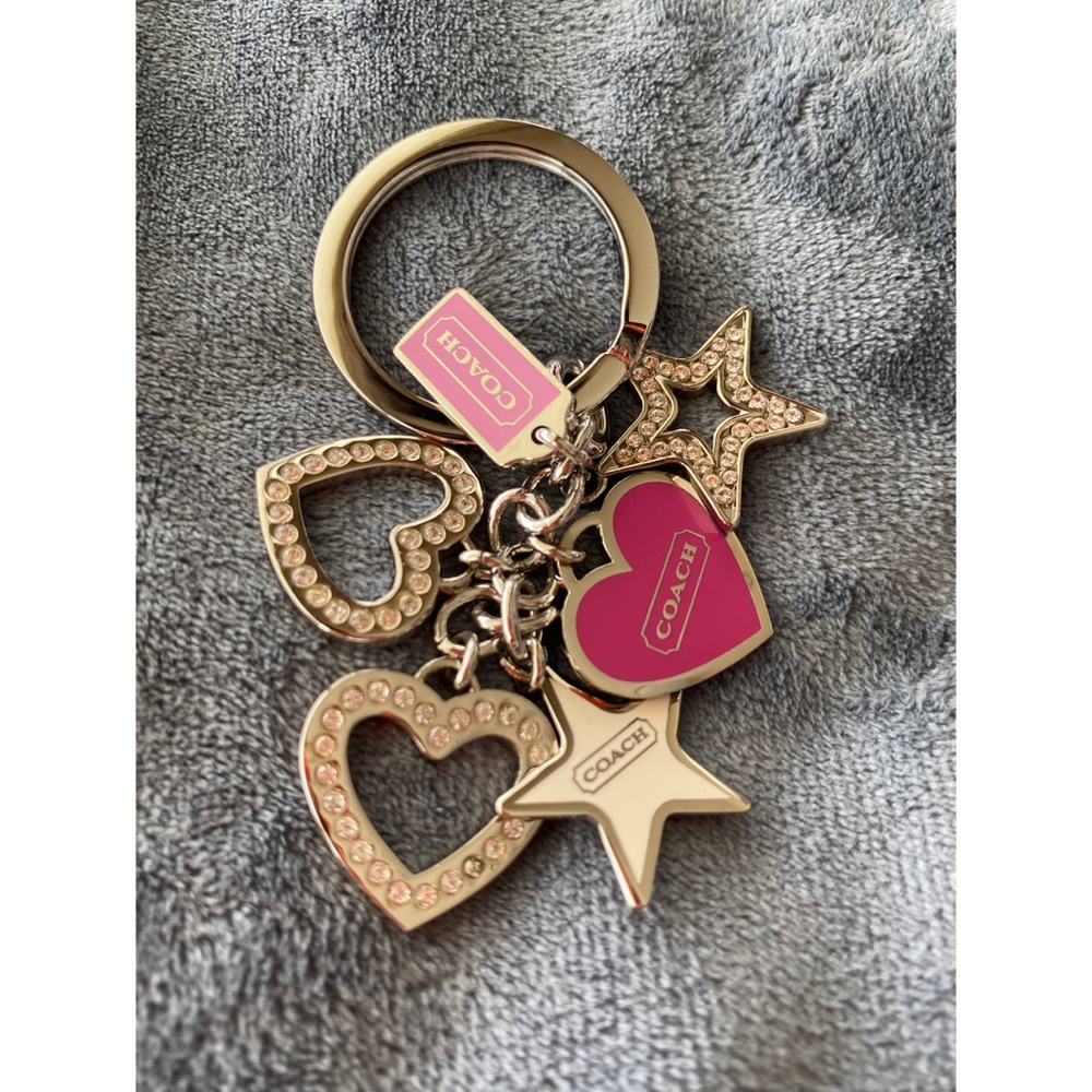 COACH MULTI CHARM HEART & STAR KEYCHAIN